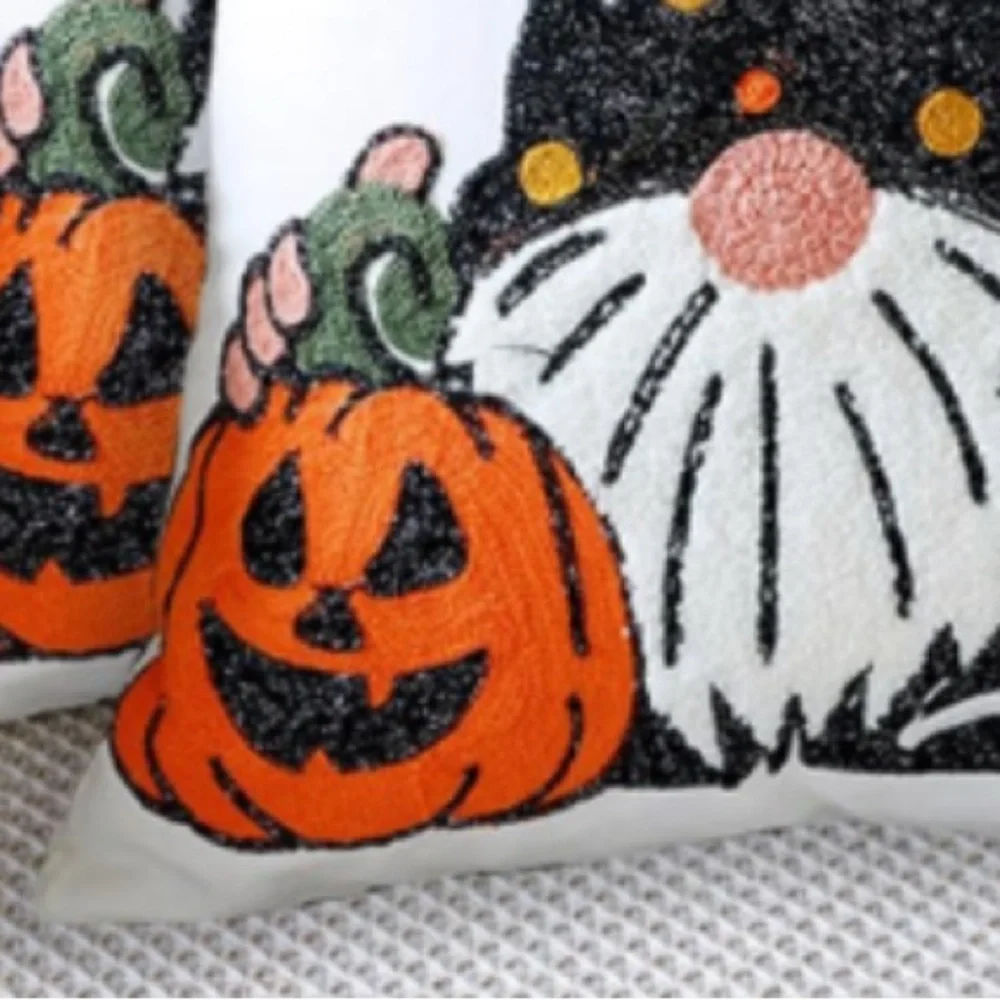 Halloween Gnome Throw Pillow Covers - Orange and Black 18x18” (2-pack)